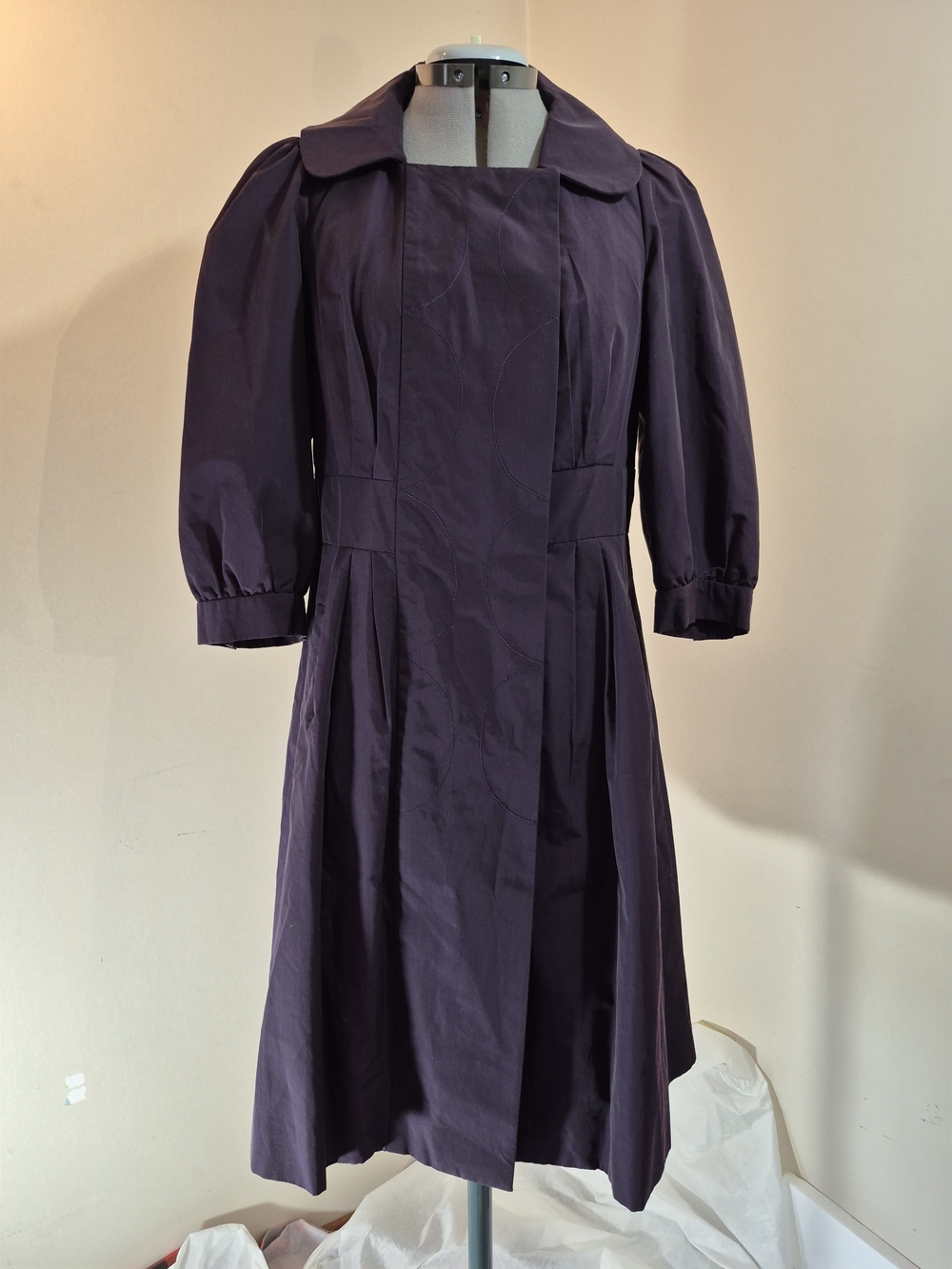 Floreat Dark Purple A-Line Puff-Sleeve Coatdress